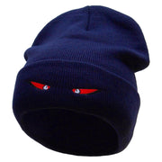 Spooky Eyes Embroidered 12 Inch Long Knitted Beanie - Navy OSFM