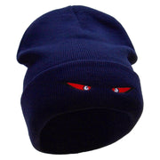 Spooky Eyes Embroidered 12 Inch Long Knitted Beanie - Navy OSFM