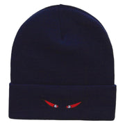 Spooky Eyes Embroidered 12 Inch Long Knitted Beanie - Navy OSFM