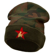 Soldier and Star Camo Knit Long Beanie with Cuff - Green OSFM