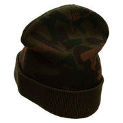 Soldier and Star Camo Knit Long Beanie with Cuff - Green OSFM