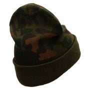 Soldier and Star Camo Knit Long Beanie with Cuff - Green OSFM