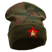 Soldier and Star Camo Knit Long Beanie with Cuff - Green OSFM