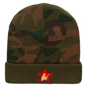 Soldier and Star Camo Knit Long Beanie with Cuff - Green OSFM