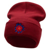 Dominican Flower Embroidered 12 Inch Long Knitted Beanie - Maroon OSFM