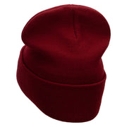 Dominican Flower Embroidered 12 Inch Long Knitted Beanie - Maroon OSFM