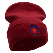 Dominican Flower Embroidered 12 Inch Long Knitted Beanie - Maroon OSFM