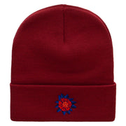 Dominican Flower Embroidered 12 Inch Long Knitted Beanie - Maroon OSFM