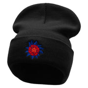 Dominican Flower Embroidered 12 Inch Long Knitted Beanie - Black OSFM