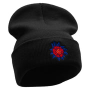 Dominican Flower Embroidered 12 Inch Long Knitted Beanie - Black OSFM