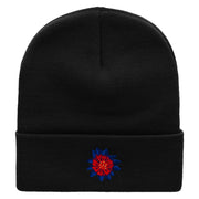 Dominican Flower Embroidered 12 Inch Long Knitted Beanie - Black OSFM