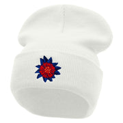 Dominican Flower Embroidered 12 Inch Long Knitted Beanie - White OSFM