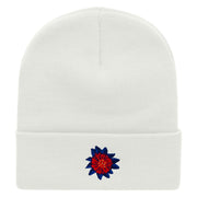 Dominican Flower Embroidered 12 Inch Long Knitted Beanie - White OSFM