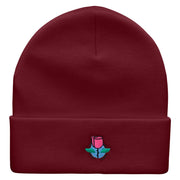 Rose And Petals Embroidered 12 Inch Long Knitted Beanie - Maroon OSFM