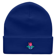 Rose And Petals Embroidered 12 Inch Long Knitted Beanie - Royal OSFM