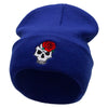 Skull Rose Embroidered 12 Inch Long Knitted Beanie - Royal OSFM