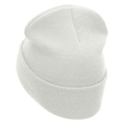 Skull Rose Embroidered 12 Inch Long Knitted Beanie - White OSFM