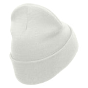 Skull Rose Embroidered 12 Inch Long Knitted Beanie - White OSFM