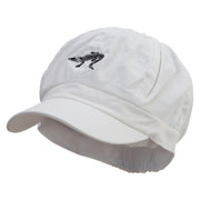 Alligator Silhouette Embroidered Cotton Elastic Newsboy Cap - White OSFM