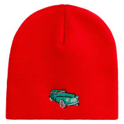 Green Classic Car Embroidered 8 Inch Short Beanie - Red OSFM