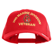 2nd Marine Division Veteran Embroidered 6 Panel Structured Cotton Twill Mesh Cap Made in USA - Red OSFM