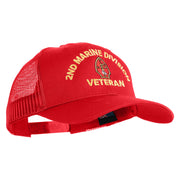2nd Marine Division Veteran Embroidered 6 Panel Structured Cotton Twill Mesh Cap Made in USA - Red OSFM