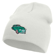 Green Classic Car Embroidered 8 Inch Short Beanie - White OSFM