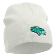 Green Classic Car Embroidered 8 Inch Short Beanie - White OSFM