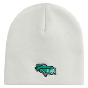 Green Classic Car Embroidered 8 Inch Short Beanie - White OSFM