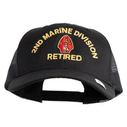 2nd Marine Division Retired Embroidered 6 Panel Structured Cotton Twill Mesh Cap Made in USA - Black OSFM
