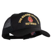 2nd Marine Division Retired Embroidered 6 Panel Structured Cotton Twill Mesh Cap Made in USA - Black OSFM