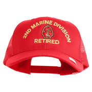 2nd Marine Division Retired Embroidered 6 Panel Structured Cotton Twill Mesh Cap Made in USA - Red OSFM
