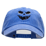 Scary Face Silhouette Embroidered Pigment Dyed Wash Caps