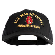 U.S. Marine Corps 2nd Marine Division Embroidered 6 Panel Structured Cotton Twill Mesh Cap Made in USA - Black OSFM