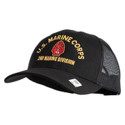 U.S. Marine Corps 2nd Marine Division Embroidered 6 Panel Structured Cotton Twill Mesh Cap Made in USA - Black OSFM