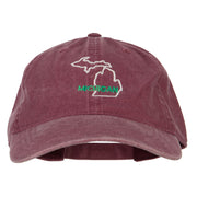 Michigan with Map Outline Embroidered Washed Cotton Twill Cap