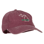 Michigan with Map Outline Embroidered Washed Cotton Twill Cap