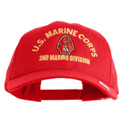 U.S. Marine Corps 2nd Marine Division Embroidered 6 Panel Structured Cotton Twill Mesh Cap Made in USA - Red OSFM