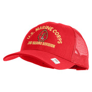 U.S. Marine Corps 2nd Marine Division Embroidered 6 Panel Structured Cotton Twill Mesh Cap Made in USA - Red OSFM