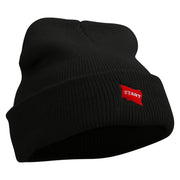 Red Start Flag Embroidered Super Stretch Knit Watch Cap Beanie - Black OSFM