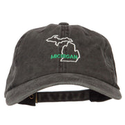 Michigan with Map Outline Embroidered Washed Cotton Twill Cap