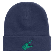 Alligator Embroidered Big Size Acrylic Long Beanies - Navy OSFM