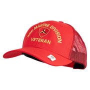 3rd Marine Division Veteran Embroidered 6 Panel Structured Cotton Twill Mesh Cap Made in USA - Red OSFM