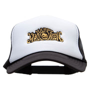 Happy Halloween Pumpkin Text Embroidered Foam Panel Mesh Snapback