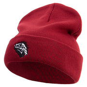 Beared Dragon Embroidered 12 Inch Long Knitted Beanie - Maroon OSFM