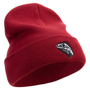 Beared Dragon Embroidered 12 Inch Long Knitted Beanie - Maroon OSFM