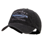 Licensed Combat Infantryman Embroidered Washed Solid Pigment Dyed Cotton Twill Brass Buckle Cap - Black OSFM