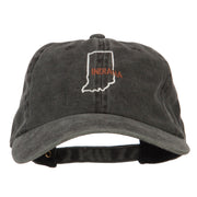 Indiana with Map Outline Embroidered Washed Cotton Twill Cap