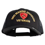 3rd Marine Division Veteran Embroidered 6 Panel Structured Cotton Twill Mesh Cap Made in USA - Black OSFM