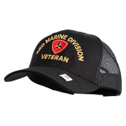 3rd Marine Division Veteran Embroidered 6 Panel Structured Cotton Twill Mesh Cap Made in USA - Black OSFM
